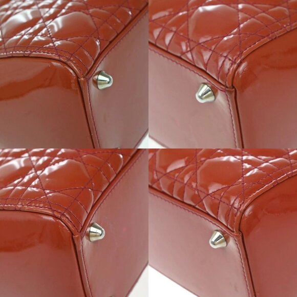 CHRISTIAN DIOR Lady Cannage 2Way Shoulder Hand Bag Patent Leather Red 45RP003 - Picture 7 of 16